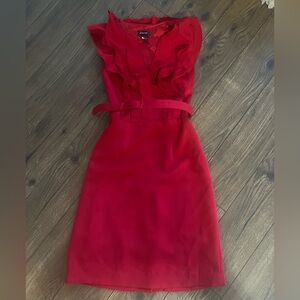 Spense Vibrant Red Knee Length Dress with Ruffles
